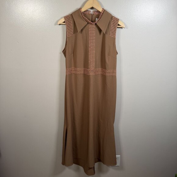 Tiziano Zorzan Shirt Dress Size IT 46 US 10 Brown Midi Classic Sleeveless Collar - Picture 1 of 12